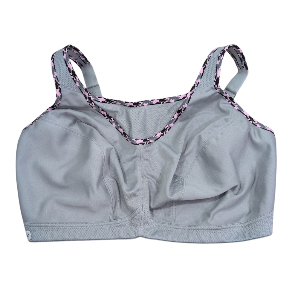 Glamorise Gray Sports Bra with Pink Camouflage Trim